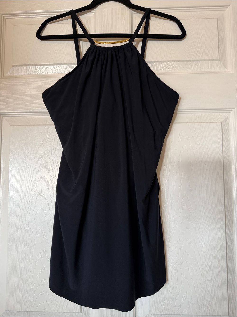 Magicsuit Black Halter One-Piece Swimdress with Gold Neck Trim